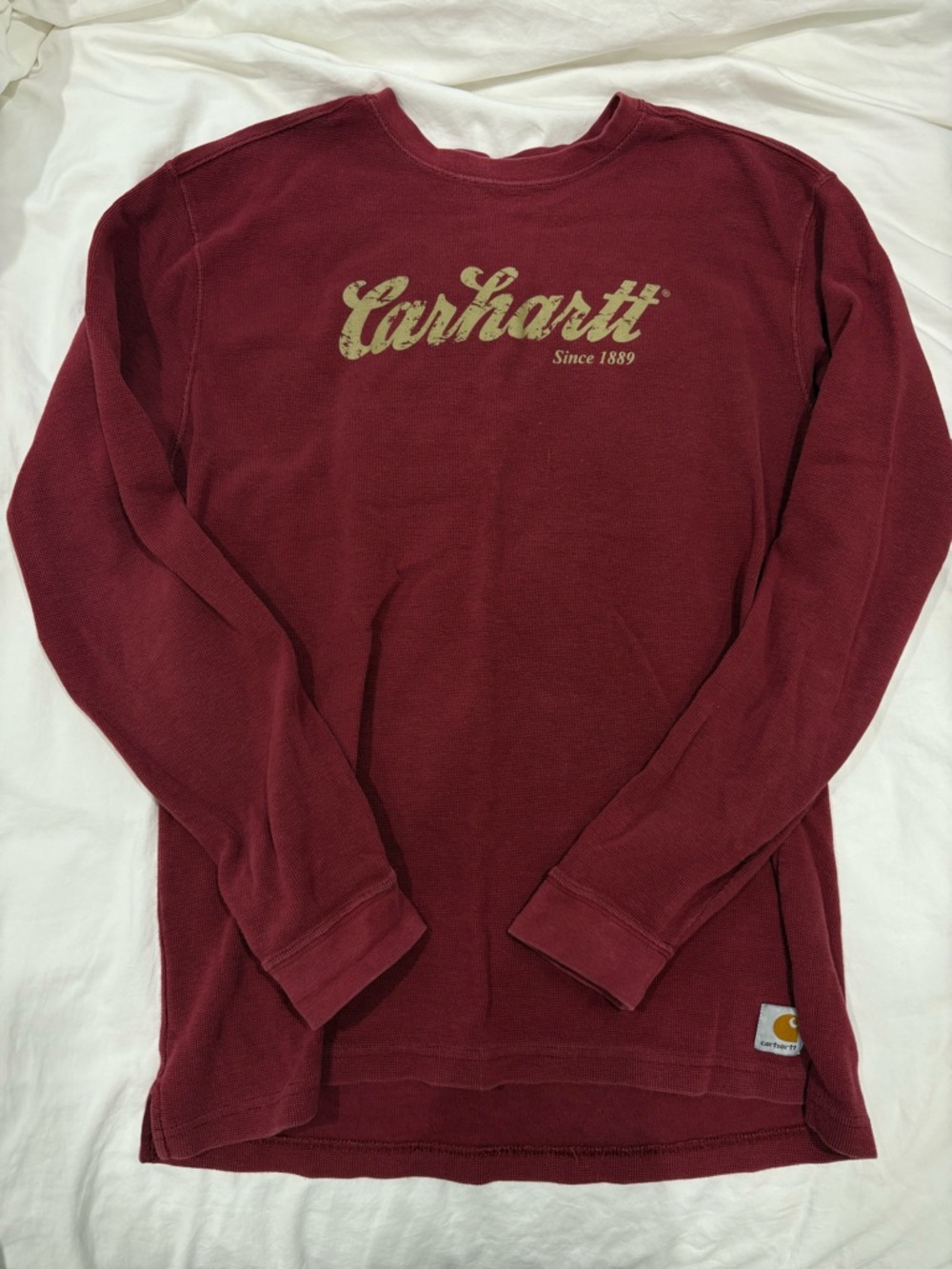 Carhartt Burgundy Waffle Thermal with Gold Logo Patch